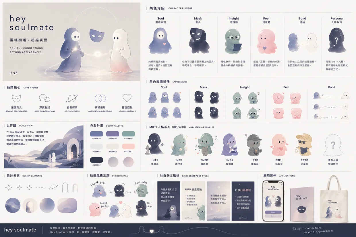 hey soulmate 公仔設定集：Soul、Mask、Insight、Feel、Bond、Persona 六隻粉彩小精靈