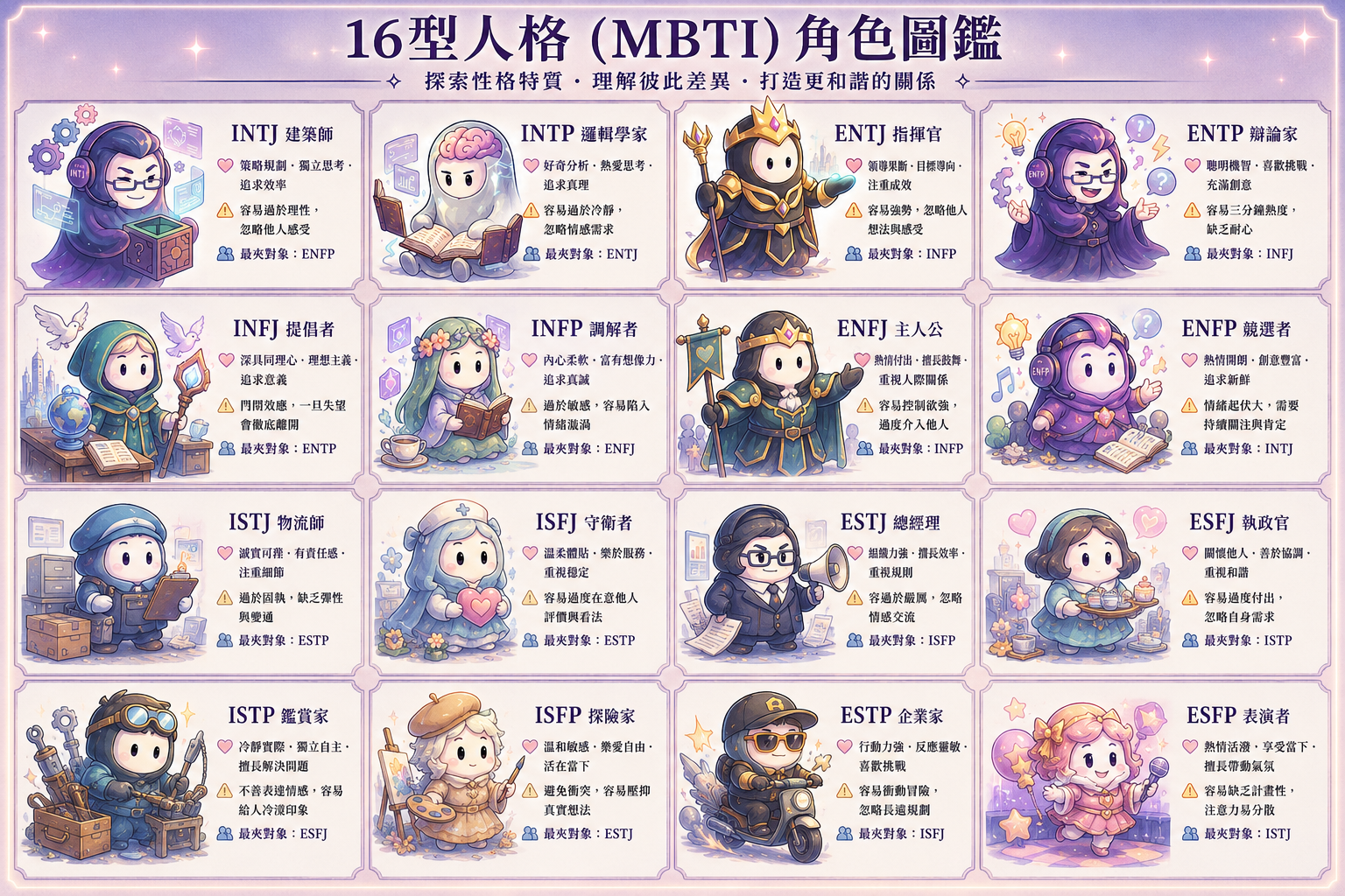 16 型人格 MBTI 角色圖鑑