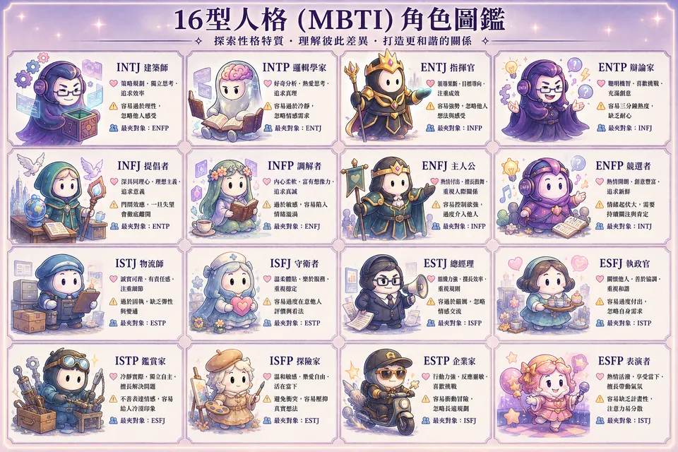 16 型人格 MBTI 角色圖鑑