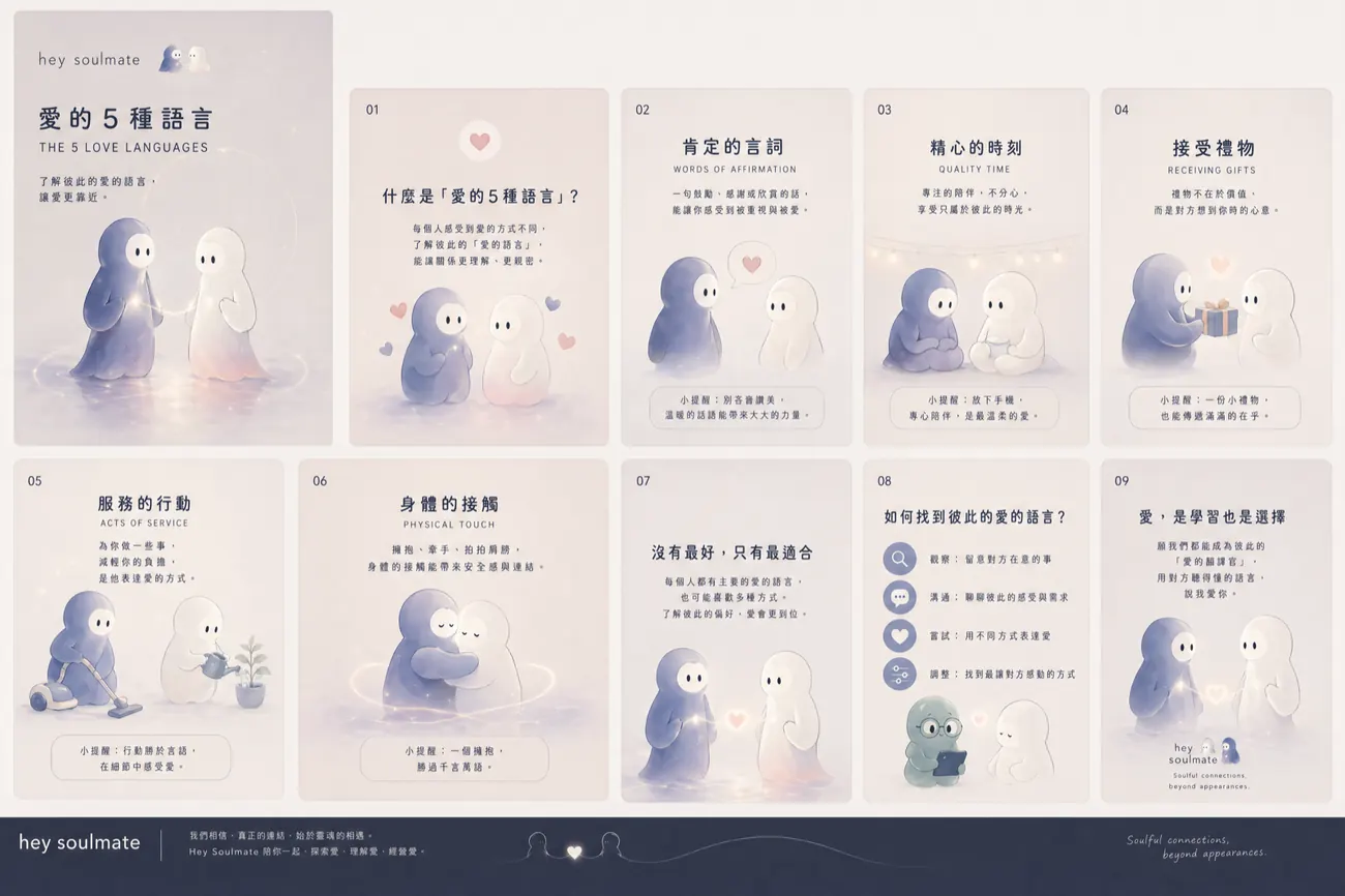 hey soulmate IG post：愛的 5 種語言系列，小精靈公仔示範每種愛之語